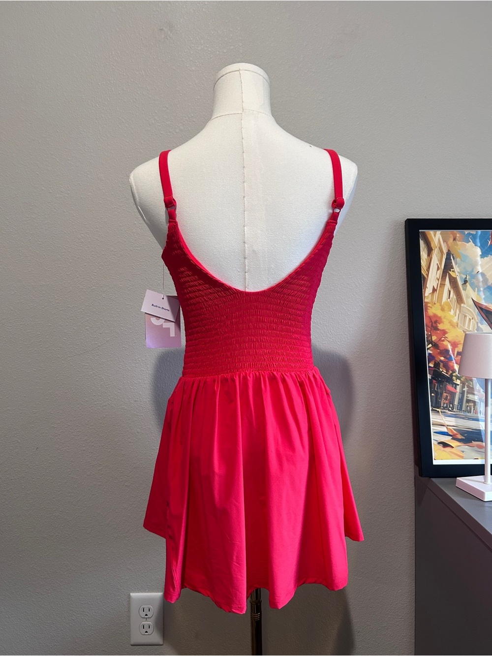 JoyLab Red Smocked Drop Waist Activewear - Picture 4 of 6